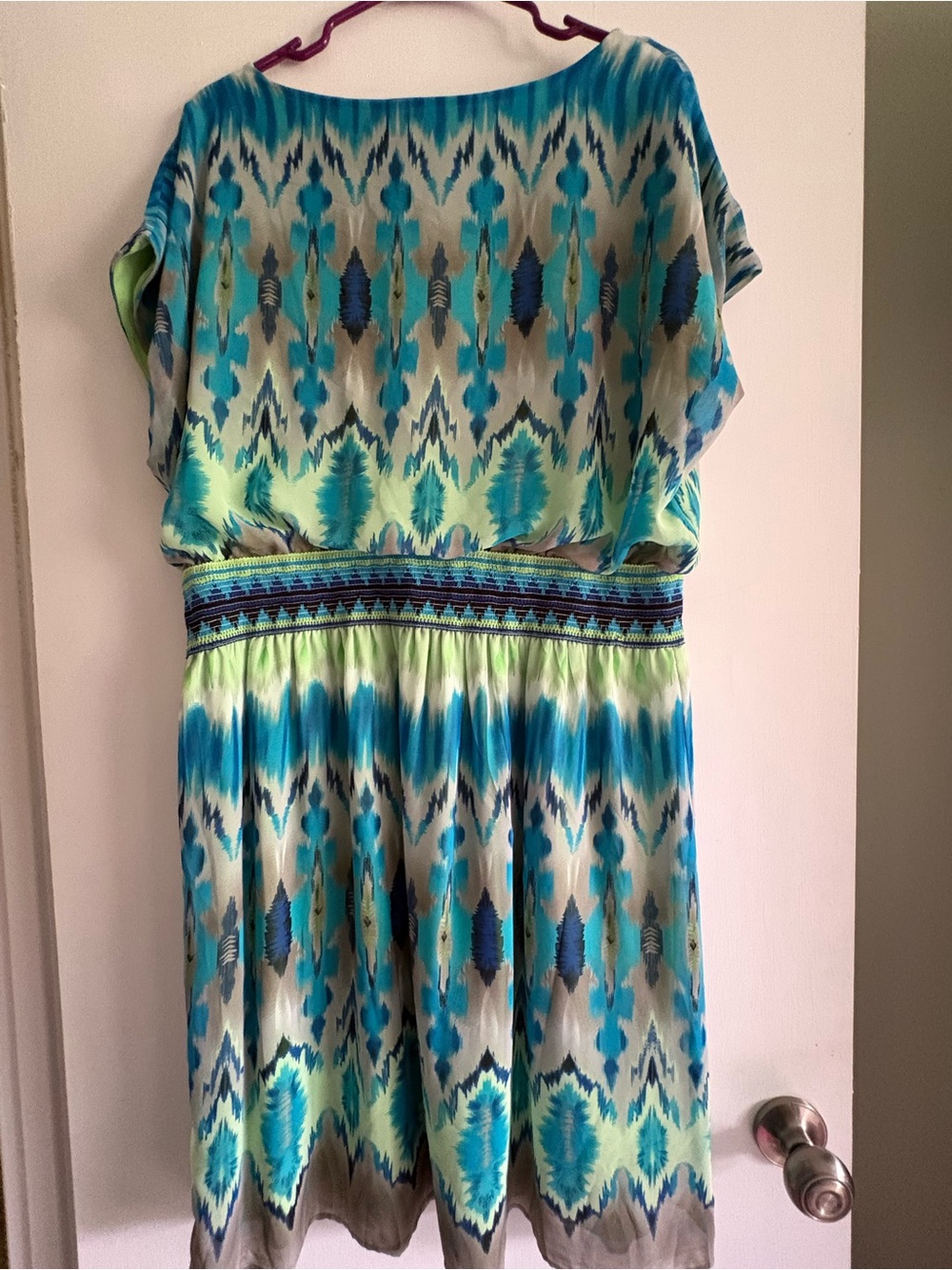 Blue and Green Ikat Print Summer Dress Tiana B.